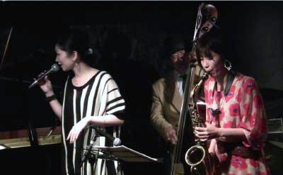 西田弓(vo) 岡田勉(b) 加納奈実(as)